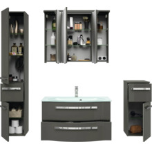 Badezimmer-Set mit Spiegelschrank, Waschtisch, Hochschrank und Seitenschrank