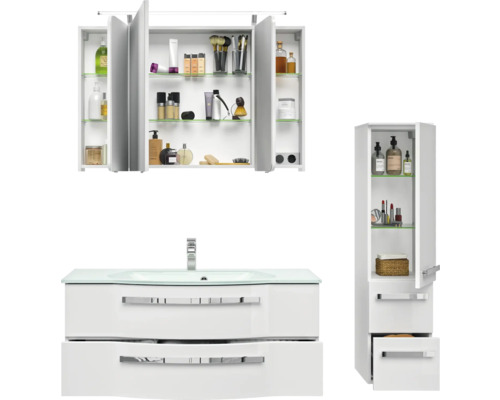 Badezimmermöbel-Set mit Waschtisch, Spiegelschrank und Hochschrank