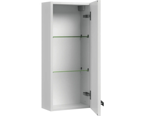 Offener, weisser Spiegelschrank mit zwei Glasböden