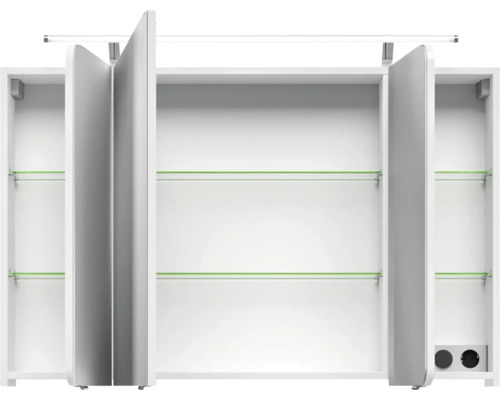 Geöffneter Spiegelschrank mit Einlegeböden