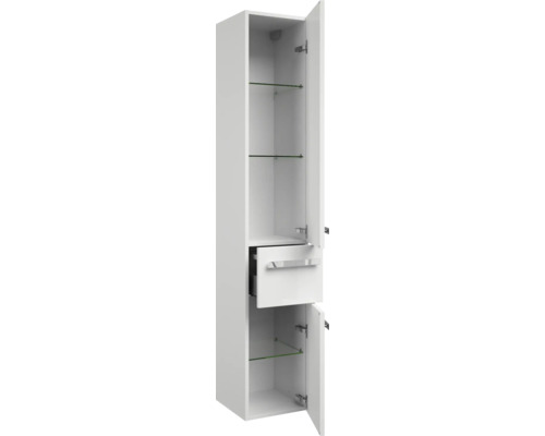 Offener Hochschrank mit Schublade und Glasböden für Badezimmer