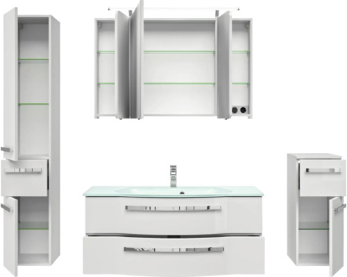 Badezimmermöbelset mit Waschtisch, Spiegelschrank und Seitenschrank