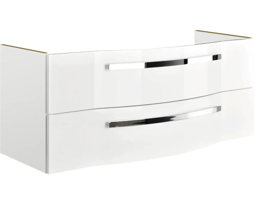 Weißer Waschtischunterschrank mit zwei Schubladen und Griffen