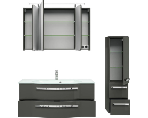 Badezimmer-Set mit Waschtischunterschrank, Waschbecken, Spiegelschrank und Hochschrank