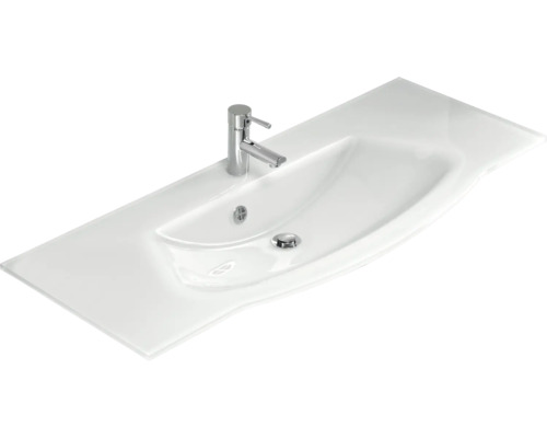 Waschtisch aus Sanitärkeramik mit Armatur