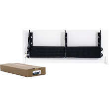 Gros plan d''un radiateur noir pour montage mural avec son emballage.