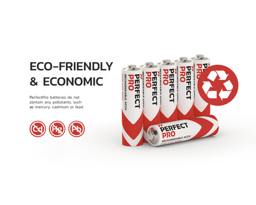 Piles PerfectPro avec symbole de recyclage et informations sur les substances nocives