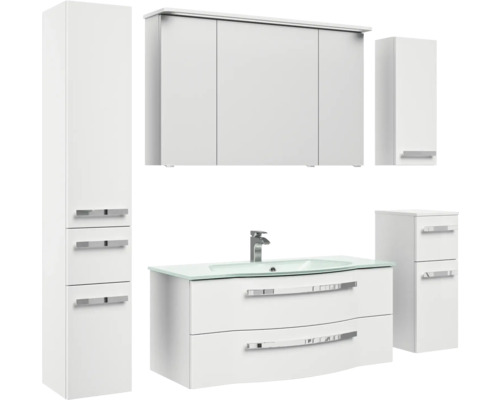 Badezimmermöbel-Set mit Waschtisch, Spiegelschrank, Hochschrank und Hängeschrank