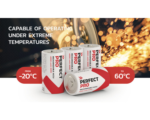 Piles Perfect Pro avec plage de température de fonctionnement de moins 20 degrés Celsius à 60 degrés Celsius