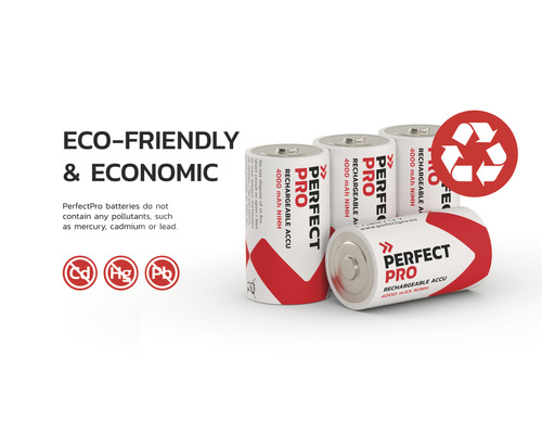 Piles rechargeables Perfect Pro avec symbole de recyclage