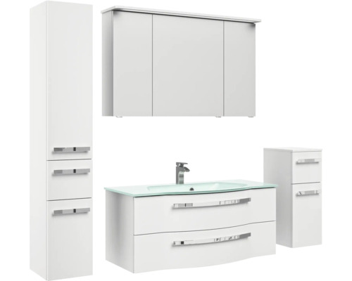 Badezimmer-Set mit Waschtischunterschrank, Waschbecken, Spiegelschrank und Hochschrank