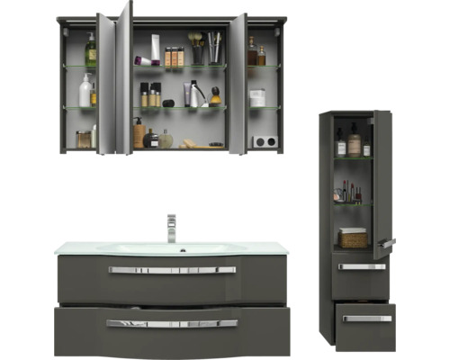 Badezimmermöbelset mit Waschtisch, Spiegelschrank und Hochschrank
