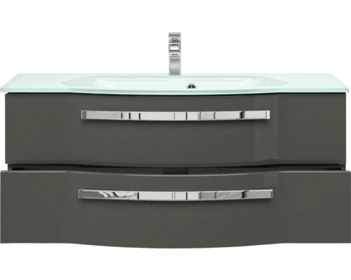 Waschtisch mit zwei Schubladen, Glasplatte und Armatur