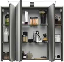 Badmöbelset 3-teilig Pelipal xpressline 4005 BxHxT 92 x 200 x 49,1 cm Frontfarbe grau hochglanz mit Waschtisch Glas weiß und Glaswaschtisch Waschtischunterschrank Spiegelschrank mit LED-Beleuchtung Griff chrom glanz 992.0900112 9920900112
