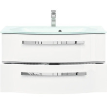 Waschbeckenunterschrank mit zwei Schubladen und Glaswaschbecken
