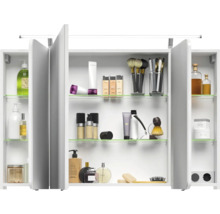 Badmöbelset 3-teilig Pelipal xpressline 4005 BxHxT 120 x 200 x 49,1 cm Frontfarbe weiß hochglanz mit Waschtisch Glas weiß und Glaswaschtisch Waschtischunterschrank Spiegelschrank mit LED-Beleuchtung Griff chrom glanz 992.1200111 9921200111
