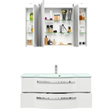 Badmöbelset 3-teilig Pelipal xpressline 4005 BxHxT 120 x 200 x 49,1 cm Frontfarbe weiß hochglanz mit Waschtisch Glas weiß und Glaswaschtisch Waschtischunterschrank Spiegelschrank mit LED-Beleuchtung Griff chrom glanz 992.1200111 9921200111