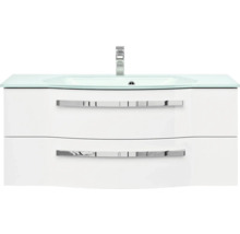 Badmöbelset 3-teilig Pelipal xpressline 4005 BxHxT 120 x 200 x 49,1 cm Frontfarbe weiß hochglanz mit Waschtisch Glas weiß und Glaswaschtisch Waschtischunterschrank Spiegelschrank mit LED-Beleuchtung Griff chrom glanz 992.1200111 9921200111