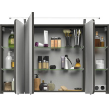 Badmöbelset 3-teilig Pelipal xpressline 4005 BxHxT 120 x 200 x 49,1 cm Frontfarbe grau hochglanz mit Waschtisch Glas weiß und Glaswaschtisch Waschtischunterschrank Spiegelschrank mit LED-Beleuchtung Griff chrom glanz 992.1200112 9921200112
