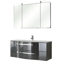 Badmöbelset 3-teilig Pelipal xpressline 4005 BxHxT 120 x 200 x 49,1 cm Frontfarbe grau hochglanz mit Waschtisch Glas weiß und Glaswaschtisch Waschtischunterschrank Spiegelschrank mit LED-Beleuchtung Griff chrom glanz 992.1200112 9921200112
