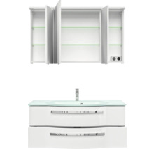 Badmöbelset 3-teilig Pelipal xpressline 4005 BxHxT 120 x 200 x 49,1 cm Frontfarbe weiß hochglanz mit Waschtisch Glas weiß und Glaswaschtisch Waschtischunterschrank Spiegelschrank mit LED-Beleuchtung Griff chrom glanz 992.1200211 9921200211