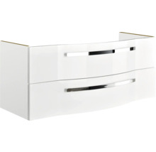 Badmöbelset 3-teilig Pelipal xpressline 4005 BxHxT 120 x 200 x 49,1 cm Frontfarbe weiß hochglanz mit Waschtisch Glas weiß und Glaswaschtisch Waschtischunterschrank Spiegelschrank mit LED-Beleuchtung Griff chrom glanz 992.1200211 9921200211