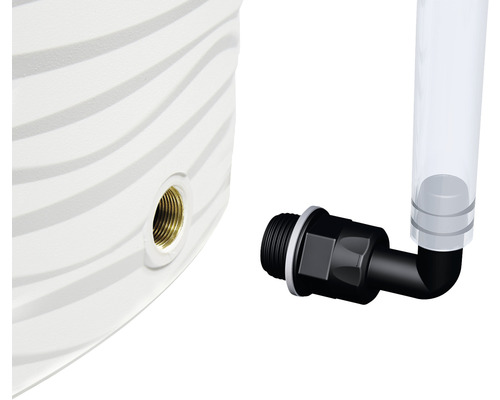 Vue détaillée d''un kit d''arrivée de tonneau de récupération d''eau de pluie