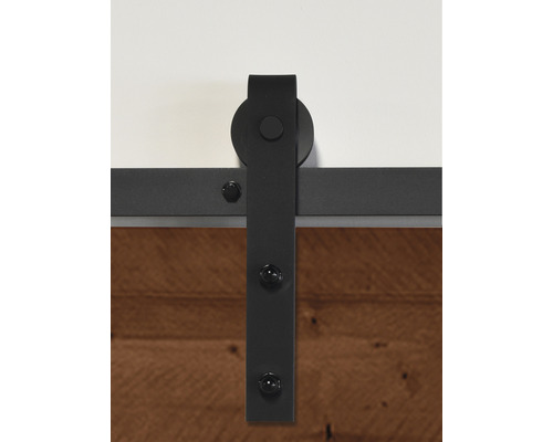 Quincaillerie de porte coulissante avec rail et roulettes noirs