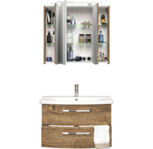 Badezimmerset mit Waschtischunterschrank, Waschbecken und Spiegelschrank mit Regalböden