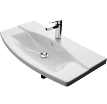 Weißes Aufsatzwaschbecken mit Armatur für das Badezimmer