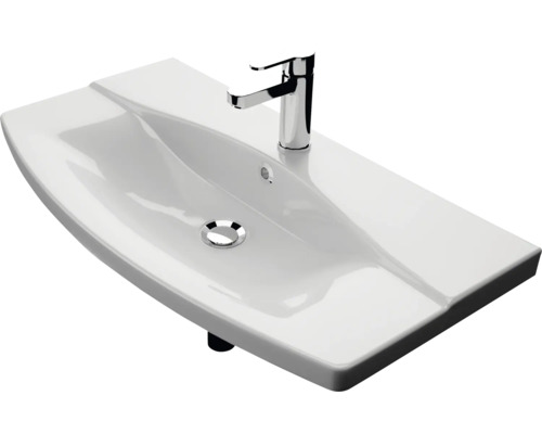 Weißes Aufsatzwaschbecken mit Armatur für das Badezimmer