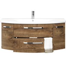 Badmöbel-Set Pelipal Serie 4010 BxHxT 120,5 x 200 x 48 cm Frontfarbe eiche ribbeck Badmöbelset 4-teilig mit Waschtisch Keramik weiß und Keramik-Waschtisch Waschtischunterschrank Spiegelschrank mit LED-Beleuchtung