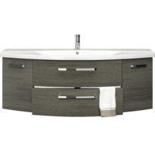 Badmöbelset 3-teilig Pelipal xpressline 4010 BxHxT 144 x 200 x 49,5 cm Frontfarbe graphit struktur quer mit Waschtisch Keramik weiß und Keramik-Waschtisch Waschtischunterschrank Spiegelschrank mit LED-Beleuchtung Griff chrom glanz 4010.1400119 40101400119
