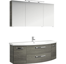 Badmöbelset 3-teilig Pelipal xpressline 4010 BxHxT 144 x 200 x 49,5 cm Frontfarbe graphit struktur quer mit Waschtisch Keramik weiß und Keramik-Waschtisch Waschtischunterschrank Spiegelschrank mit LED-Beleuchtung Griff chrom glanz 4010.1400119 40101400119