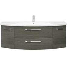 Badmöbelset 3-teilig Pelipal xpressline 4010 BxHxT 144 x 200 x 49,5 cm Frontfarbe graphit struktur quer mit Waschtisch Keramik weiß und Keramik-Waschtisch Waschtischunterschrank Spiegelschrank mit LED-Beleuchtung Griff chrom glanz 4010.1400119 40101400119