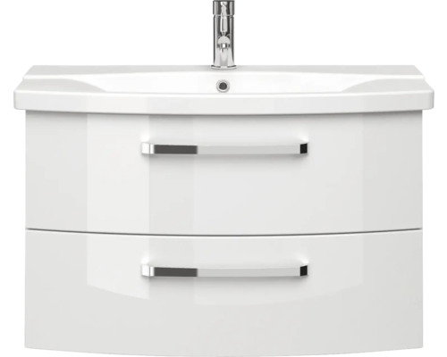 Weißer Waschtischunterschrank mit zwei Schubladen und Armatur