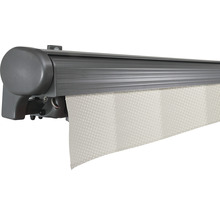 SOLUNA Halbkassettenmarkise Comfort 4x3,5 Dessin J202 Gestell DB703 dunkelgrau Antrieb links inkl.Motor, Sonnen und Windwächter,Wandschalter