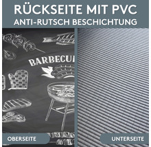 Dos avec revêtement antidérapant en PVC, dessus avec motif de gril, dessous avec texture côtelée.