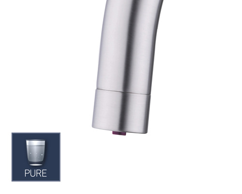 Gros plan d''un robinet avec le symbole ''Pure''