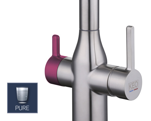 Robinet avec leviers séparés pour eau filtrée et non filtrée, Logo KEO