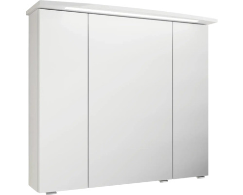 Weißer Spiegelschrank mit drei Türen und Beleuchtung