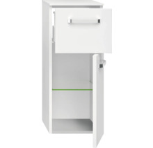 Weißer Bad-Hochschrank mit Schublade und Tür mit Glaseinlegeboden