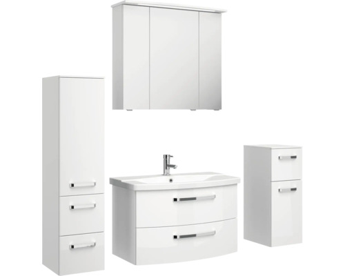 Badezimmer-Set mit Waschtischunterschrank, Waschbecken, Spiegelschrank und Hochschrank
