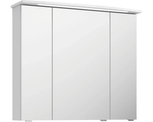 Weißer Spiegelschrank mit drei Türen und Beleuchtung