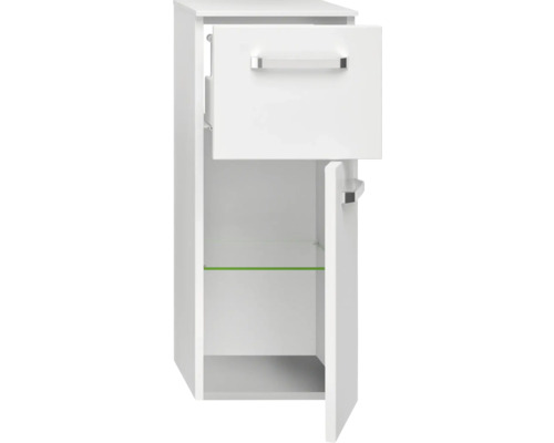 Armoire haute de salle de bain ouverte avec tiroir et étagère en verre