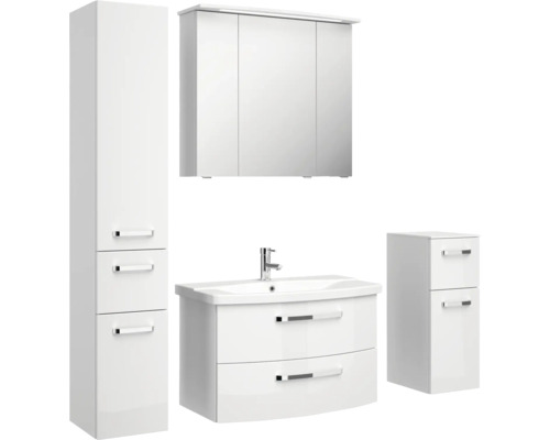 Ensemble de meubles de salle de bains blanc avec armoire de toilette, meuble vasque, armoire haute et meuble bas