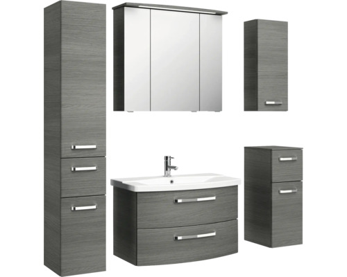 Badezimmermöbel Set mit Spiegelschrank, Waschbeckenunterschrank, Hochschrank und Seitenschrank