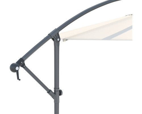Vue détaillée d''un parasol avec mécanisme à manivelle et structure grise