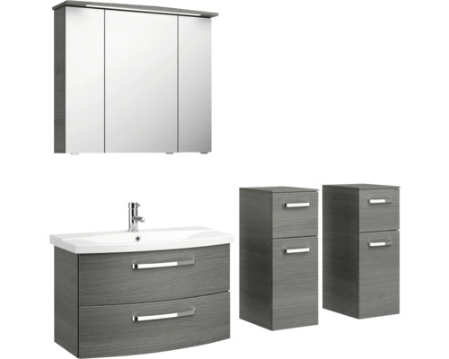 Badezimmer-Set mit Spiegelschrank, Waschtisch und zwei Unterschränken