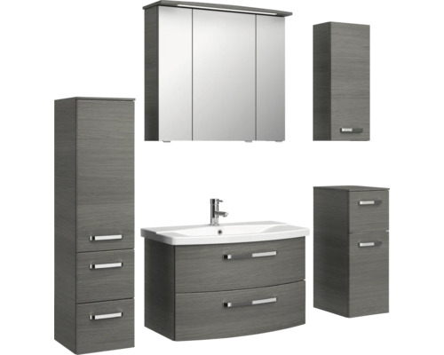 Badezimmermöbelset mit Waschtisch, Spiegelschrank und Hochschränken